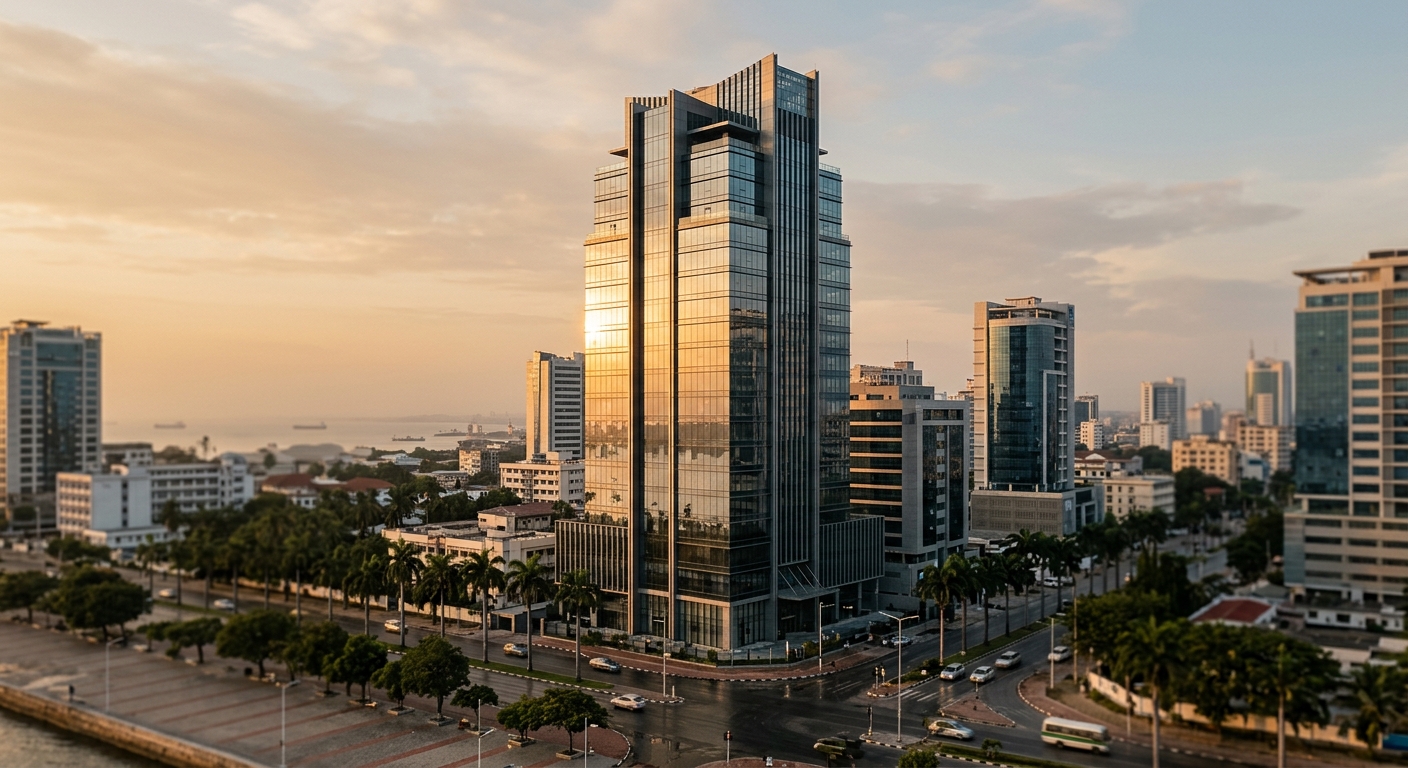 Tanzanian financial district at golden hour