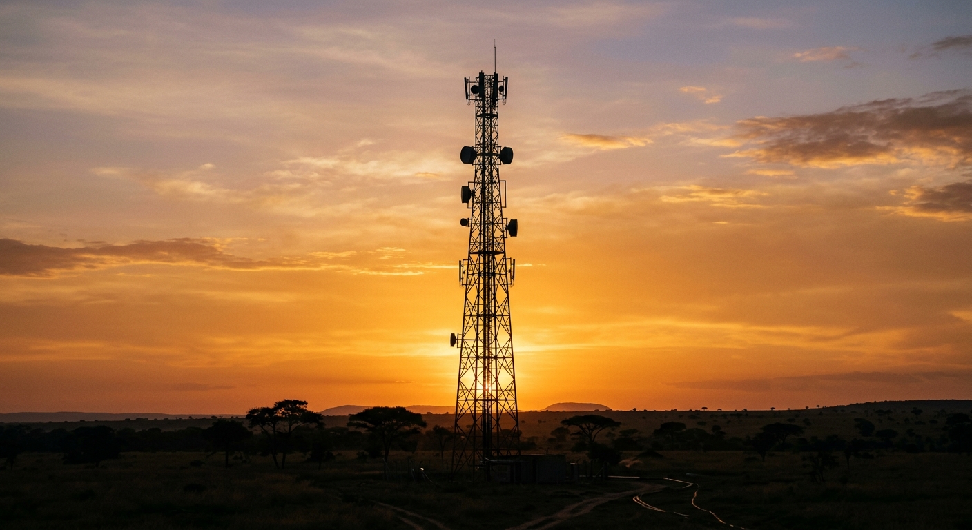 Telecommunications tower at sunset