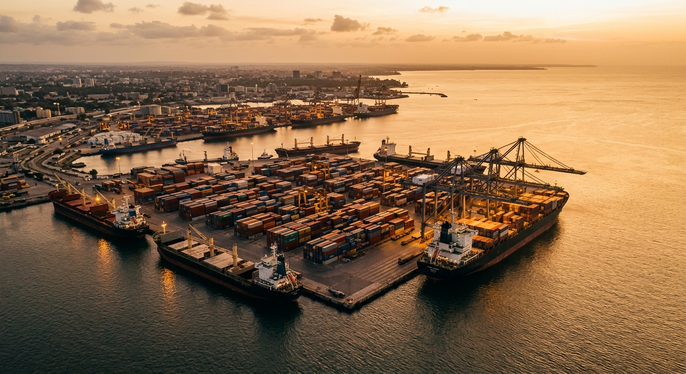 Dar es Salaam port at golden hour